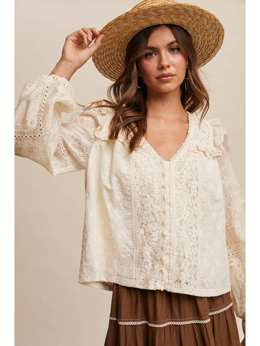 Listicle Embroidered Lace Blouse