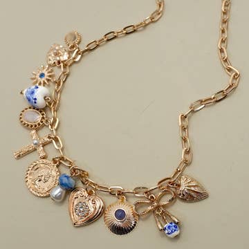 Porcelain Hearts Cross Charm Necklace