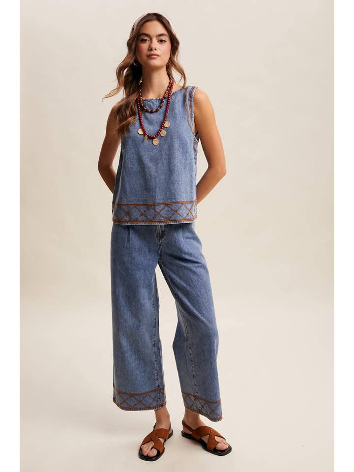Listicle Embroidered Denim Set