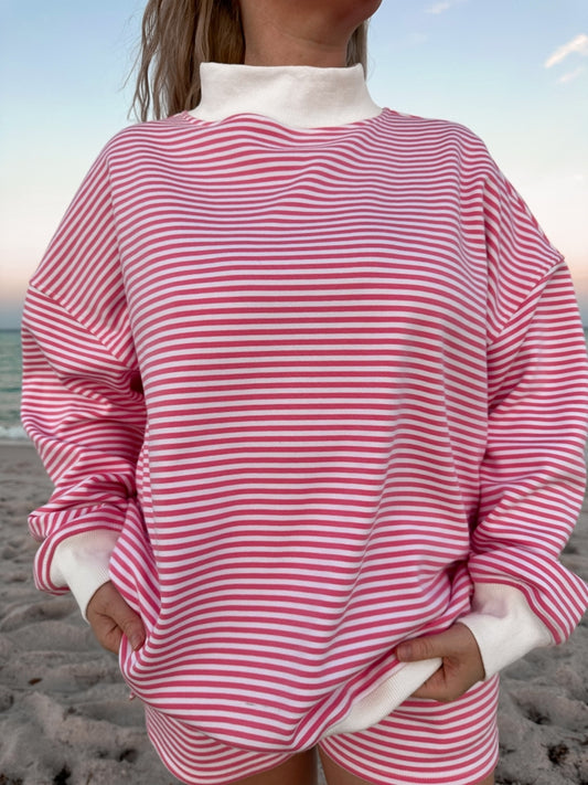 Sunkissed Coconut Striped Mockneck Sweatshirt