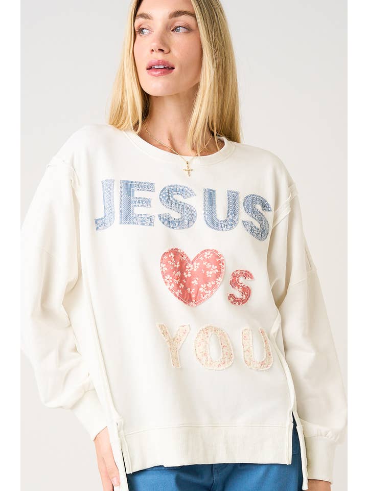 Jesus Loves You Patchwork Sweatshirt