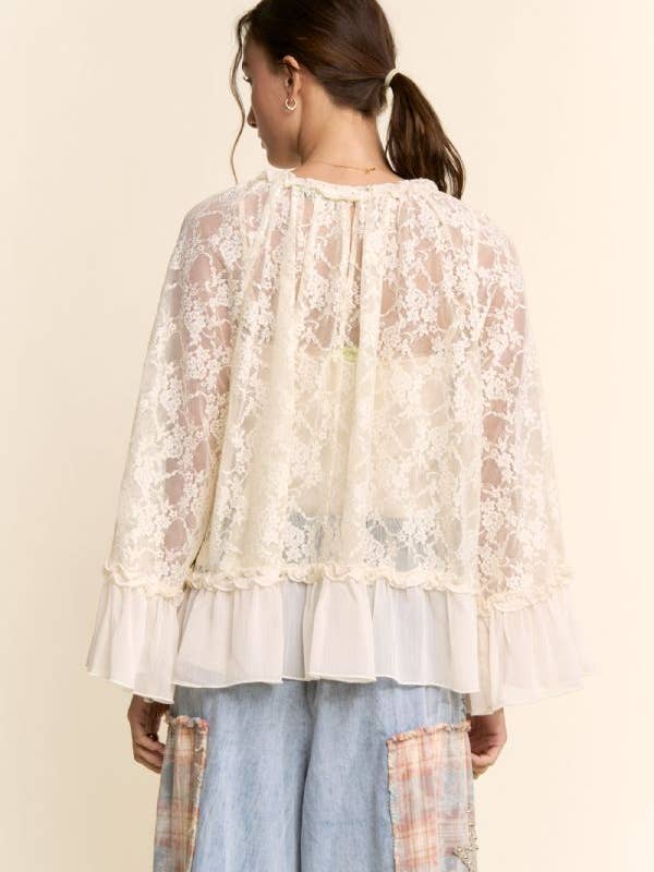 Davi & Dani Sheer Bell Sleeve Blouse