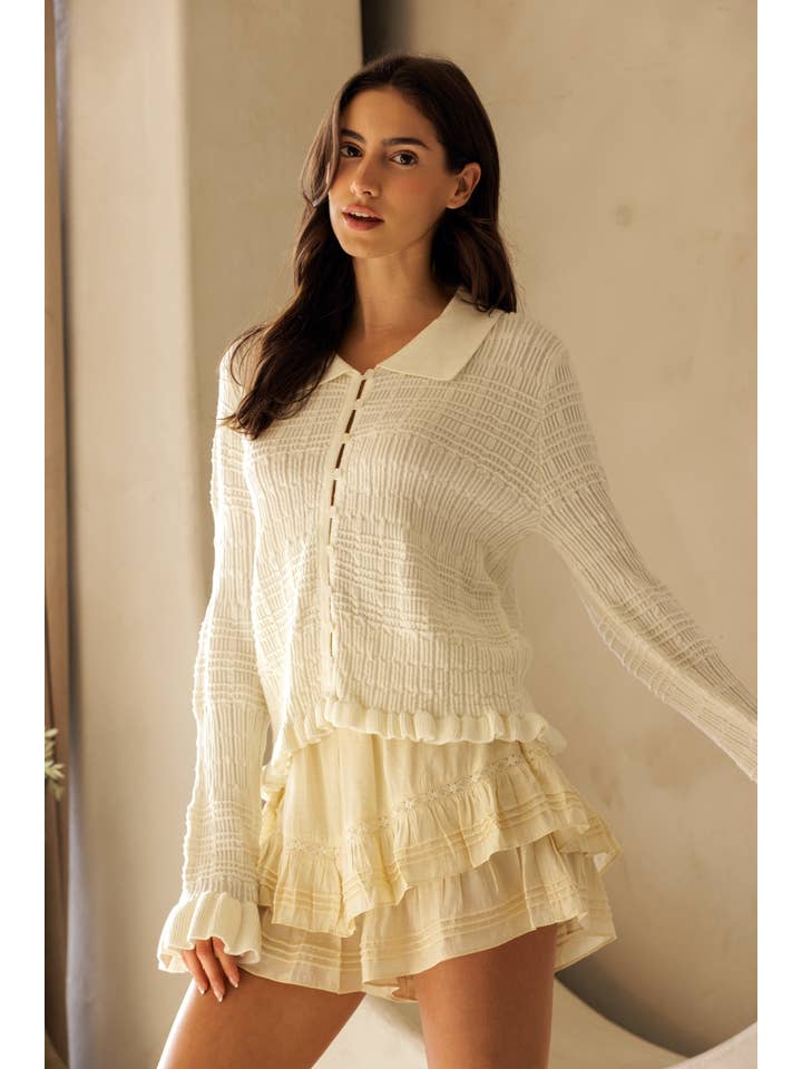 Storia Textured Ruffle Cardigan