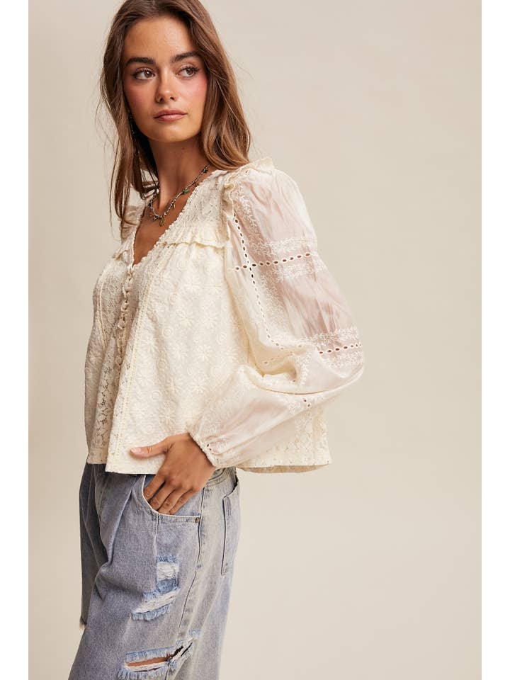 Listicle Delicate Lace Embroidered Blouse