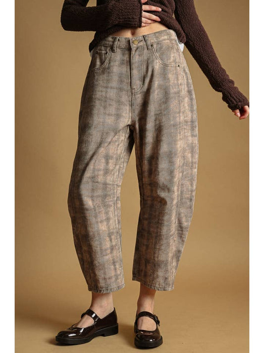 Miou Muse Plaid Printed Barrel Pants