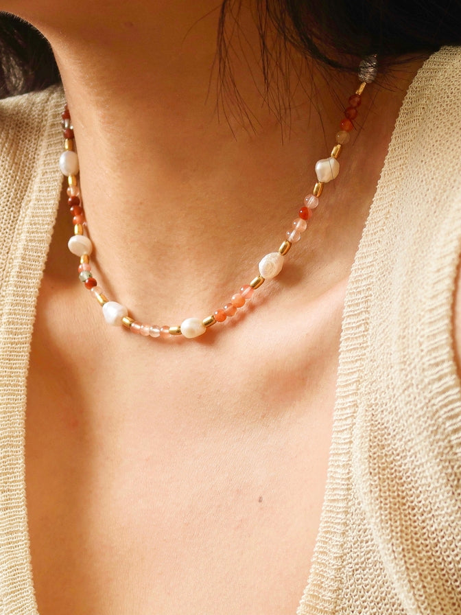 Bohemian Rose Pearl & Bead Necklace