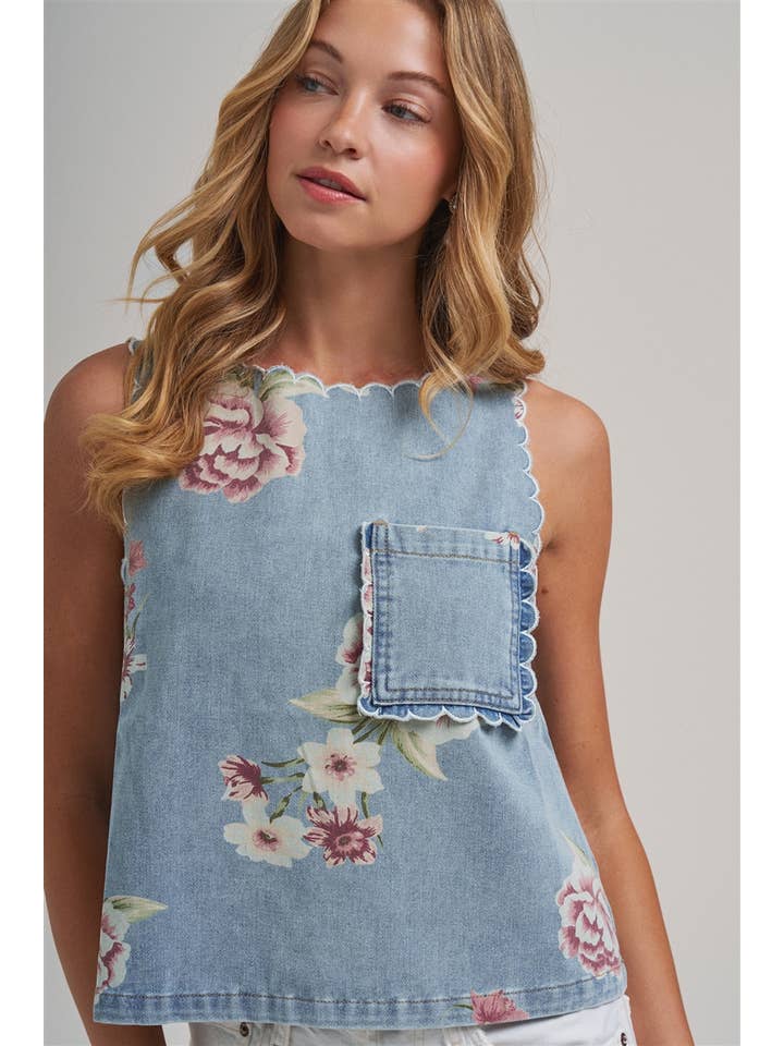 Vintage Floral Denim Top