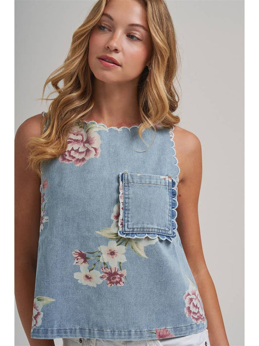 Vintage Floral Denim Top