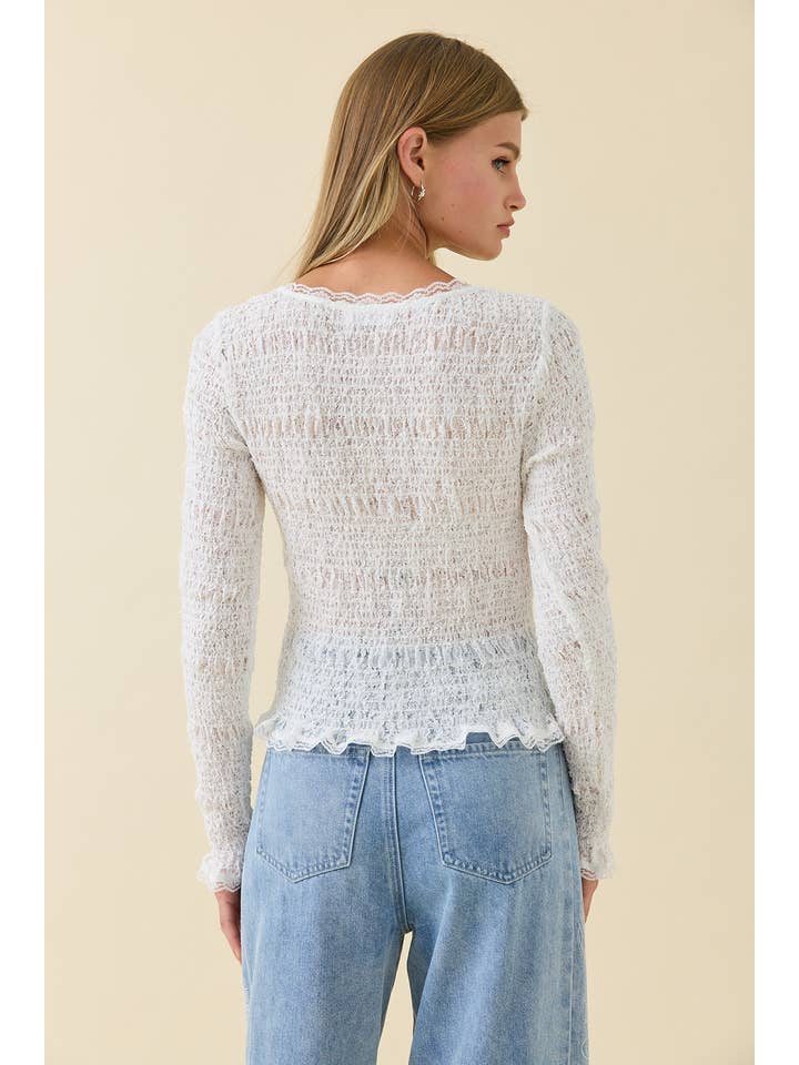 Romantic Smocked Knit Button Top