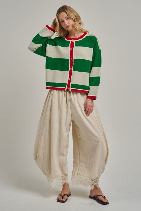 Balloon Leg Lace Hem Pants