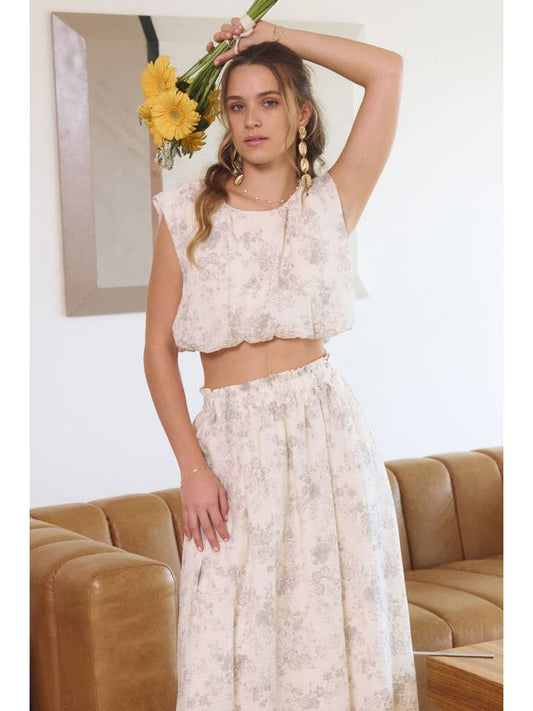 Blu Pepper Floral Balloon Cropped Blouse