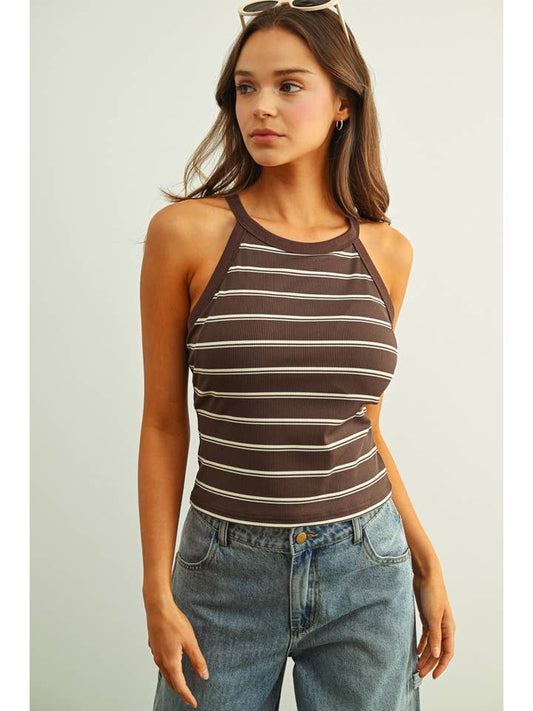 Miou Muse High Neck Striped Tank Top