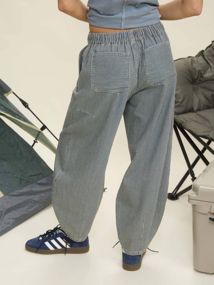 Blu Pepper Stripe Denim Tie Waist Pants