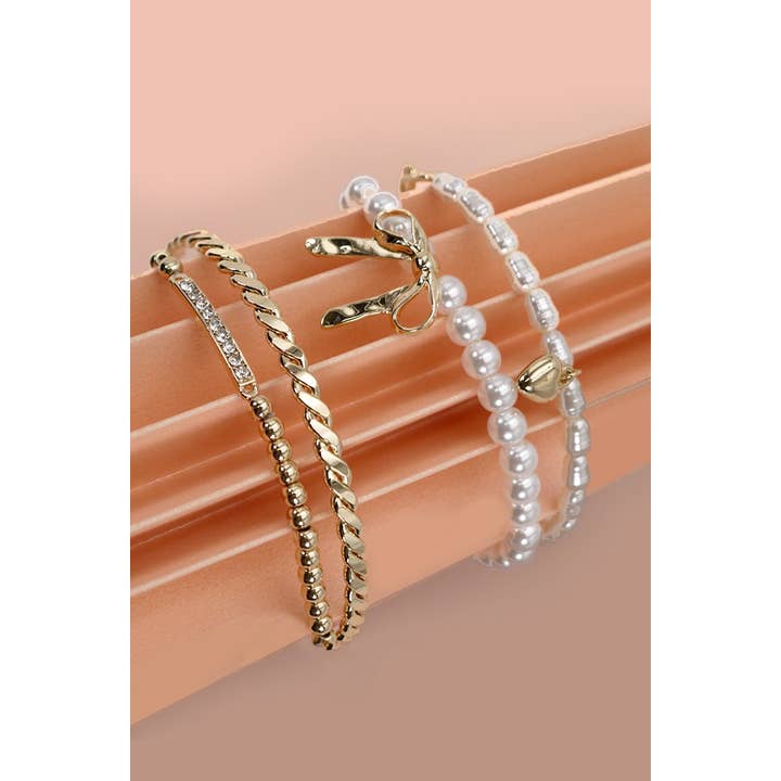 Pearl Rhinestone Bangle Set