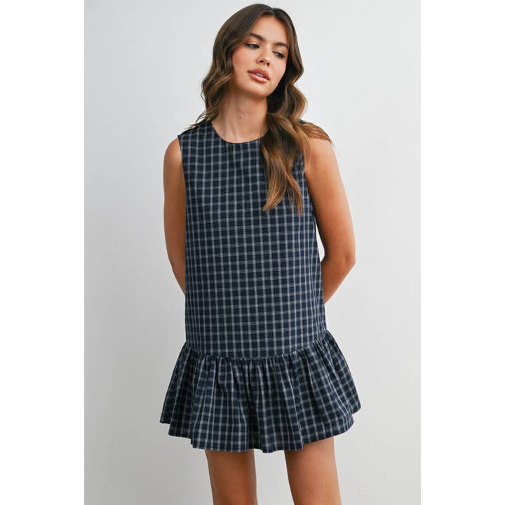 Plaid Button Back Peplum Mini Dress