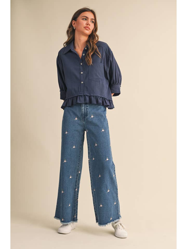Klesis Floral Embroidered Denim Pants