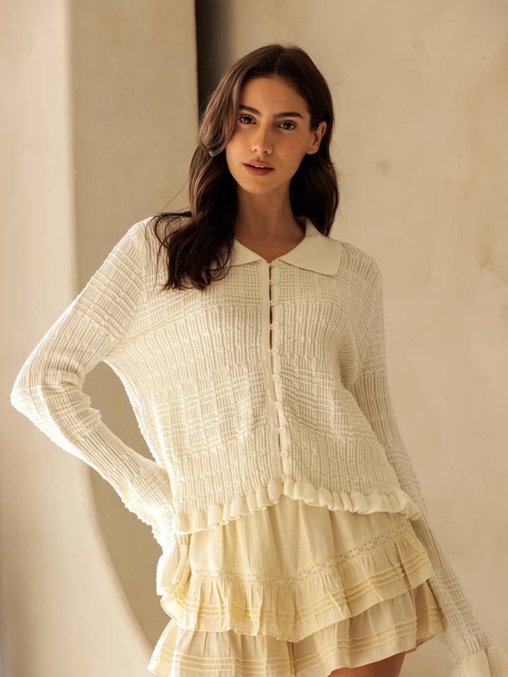 Storia Textured Ruffle Cardigan