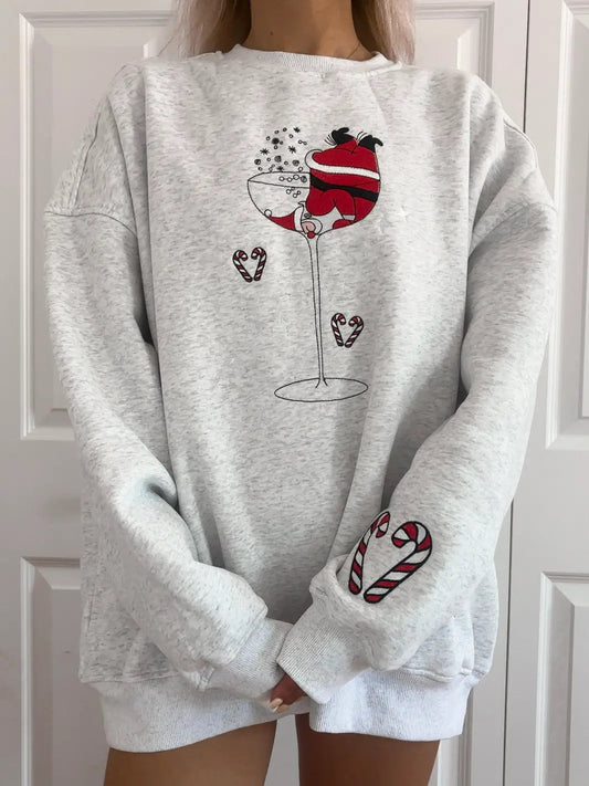 Sunkissed Coconut Tipsy Santa Embroidered Sweatshirt