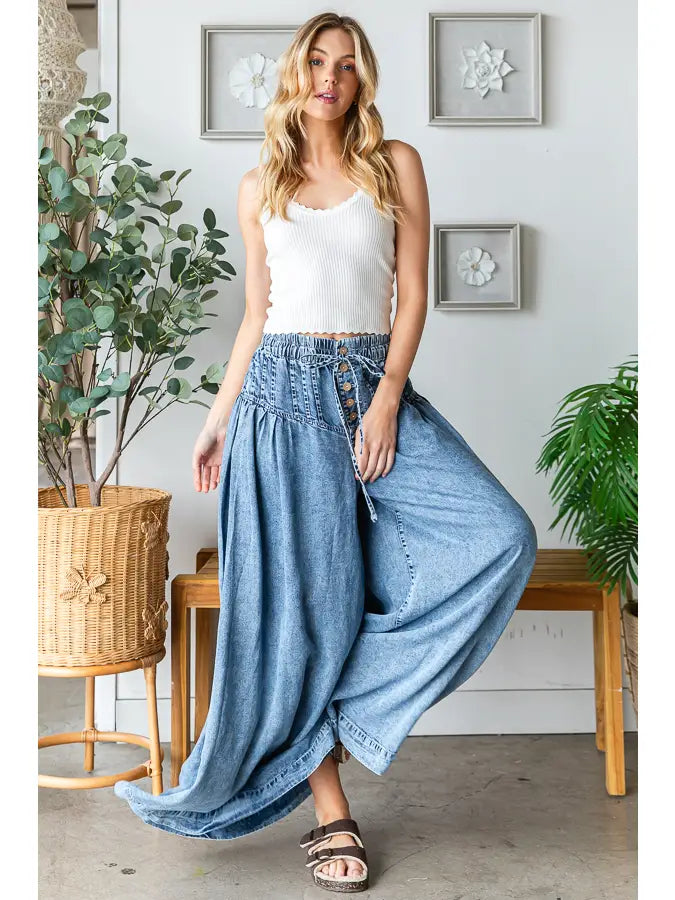 Oli & Hali Washed Pintuck Wide Leg Pants