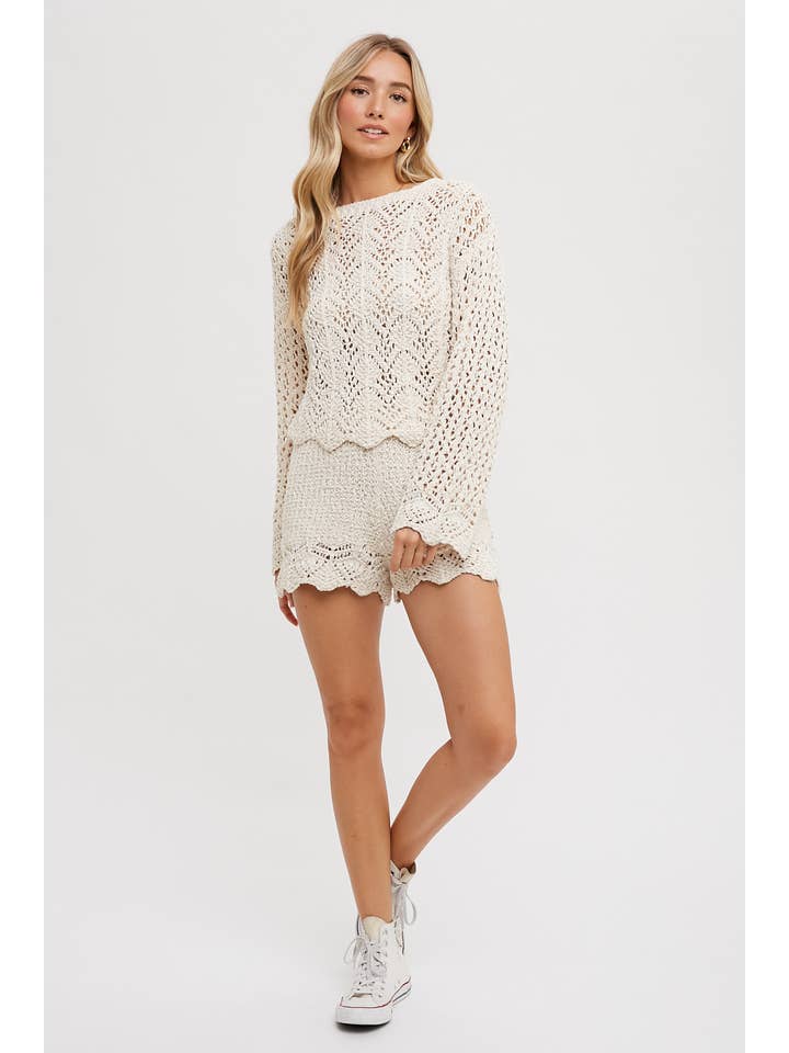BlueIvy Open Knit Sweater Pullover & Shorts Set