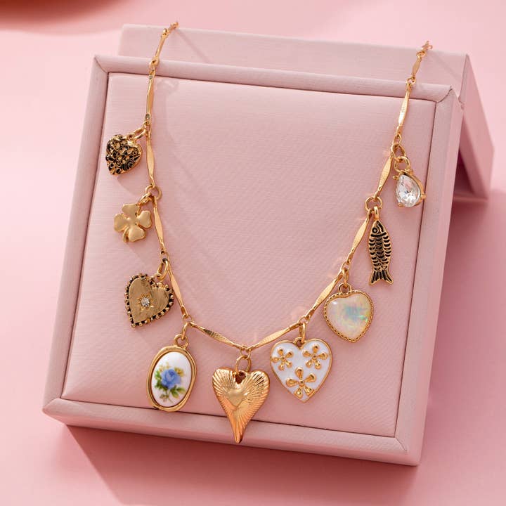 Porcelain Hearts Charm Necklace