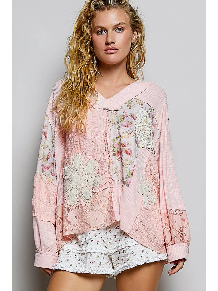 Long Sleeve Floral Printed Rib Knit Top