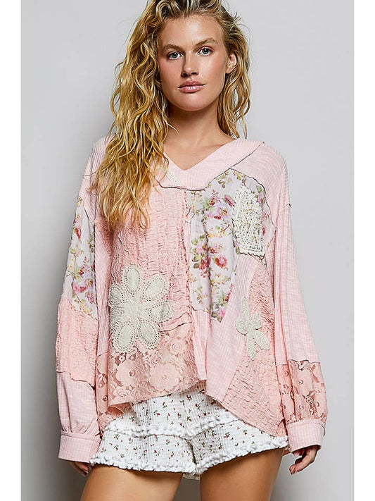 Long Sleeve Floral Printed Rib Knit Top