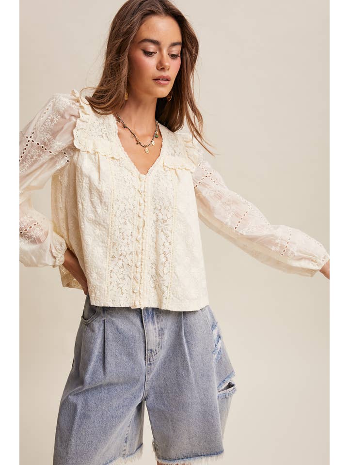 Listicle Delicate Lace Embroidered Blouse