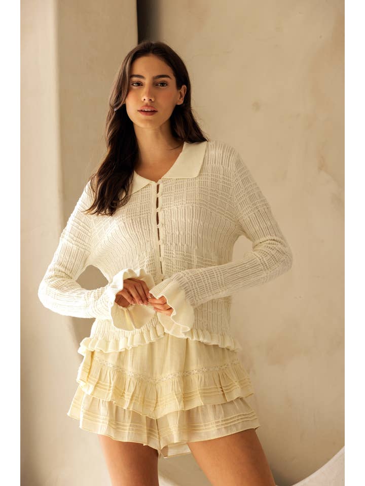 Storia Textured Ruffle Cardigan