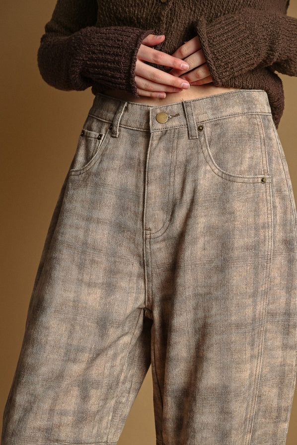 Miou Muse Plaid Printed Barrel Pants