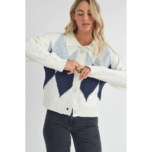 Endless Blu Argyle Cardigan