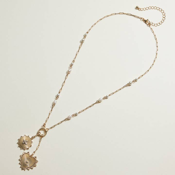 Pearl Chain Sun & Heart Necklace