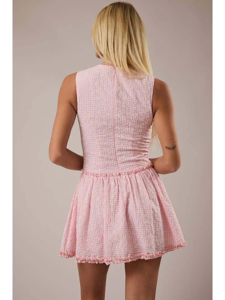 Le Lis Drop Waist Gingham Mini Dress