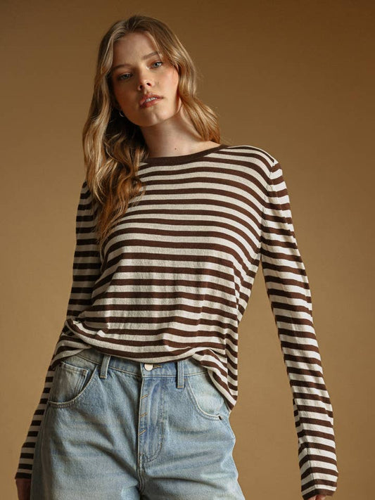 Miou Muse Round Neck Striped Long Sleeve