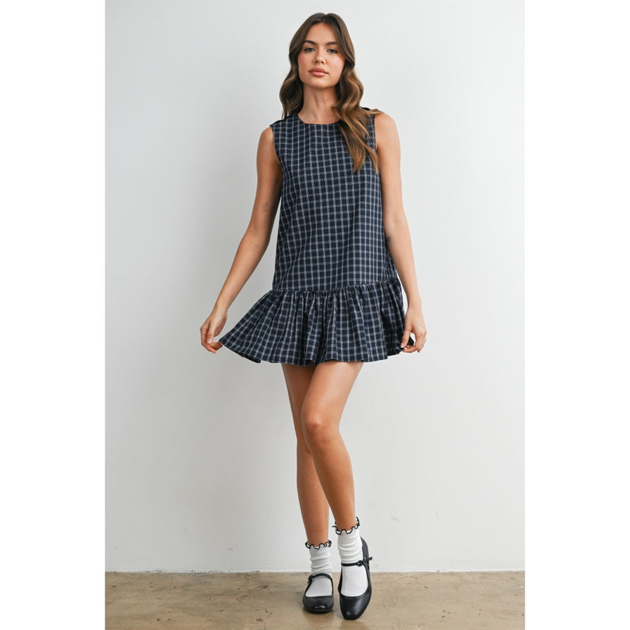 Plaid Button Back Peplum Mini Dress