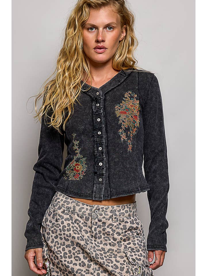 POL Ribbed Washed Accent Top