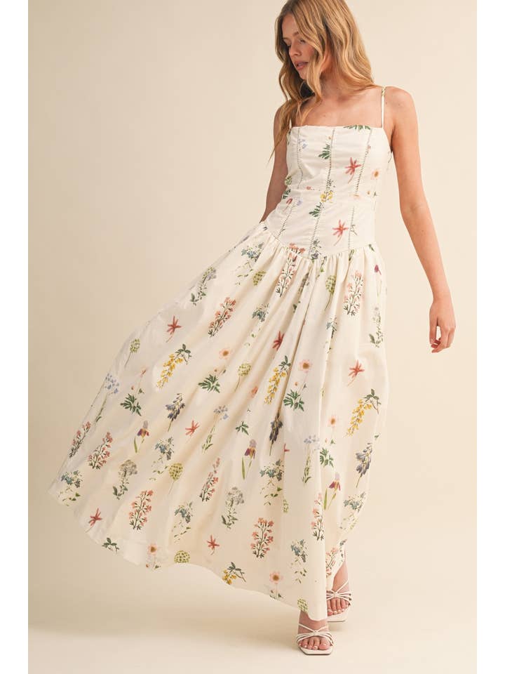 Floral Printed Drop Waist Maxi Dress