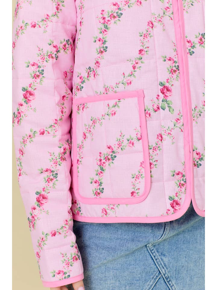 Main Strip Floral Print Quilted Jacket