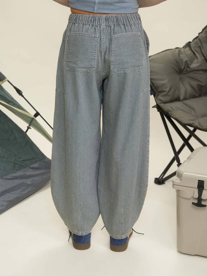 Blu Pepper Stripe Denim Tie Waist Pants