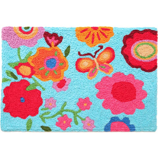 Watercolor Flowers & Butterflies Jellybean Rug 20" x 30"
