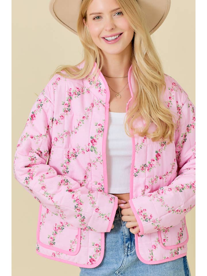 Main Strip Floral Print Quilted Jacket