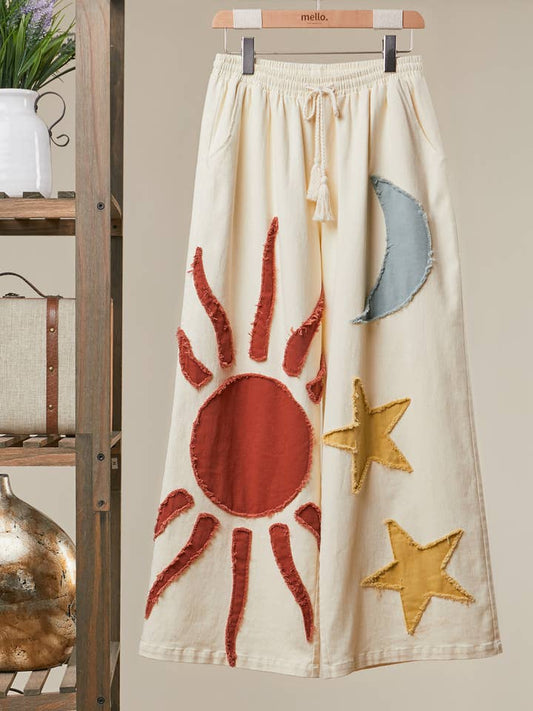 Sun, Moon & Star Patch Pants