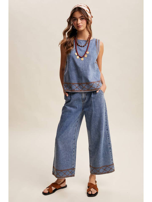 Listicle Embroidered Denim Set