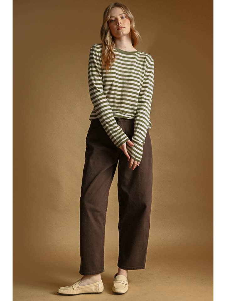 Miou Muse Round Neck Striped Long Sleeve