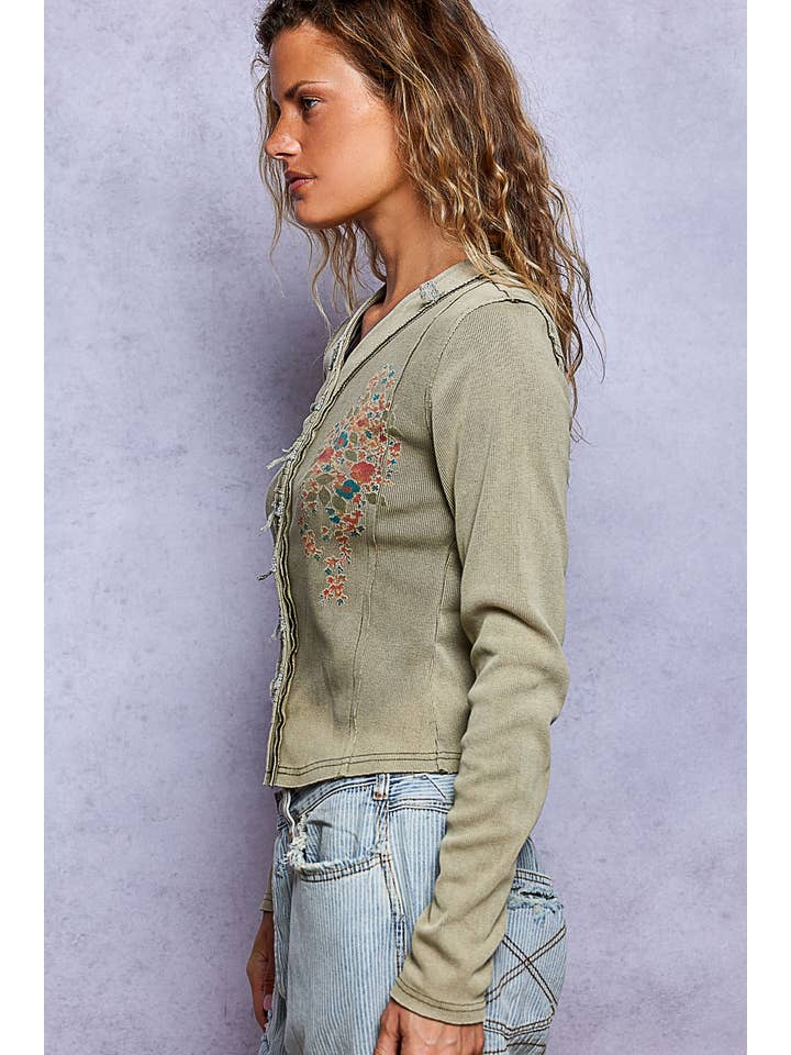 POL Ribbed Washed Accent Top