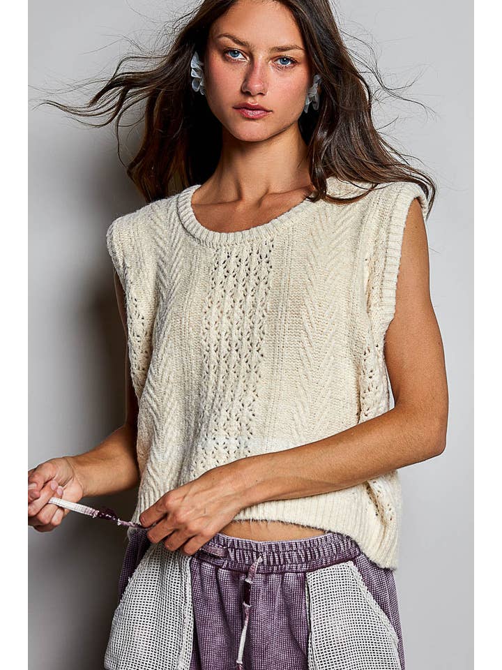 POL Cable Knit Scoop Neck Sweater