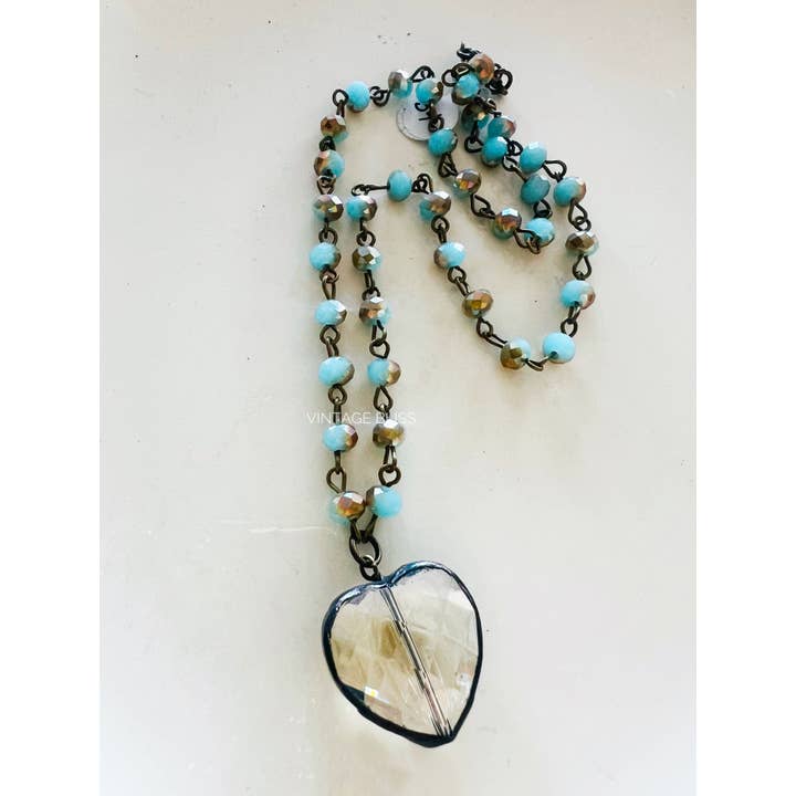 Soldered Topaz Clear Crystal Heart Necklace