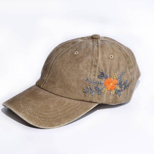 Quince Fables Orange Pansy Embroidered Baseball Cap