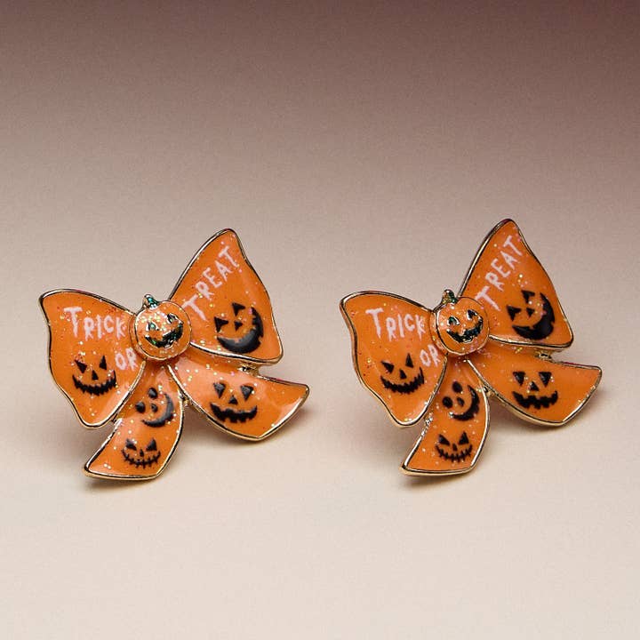 Pumpkin Bow Enamel Earrings