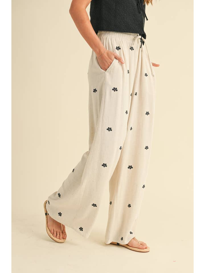 Miou Muse Embroidery Detail Linen Pants